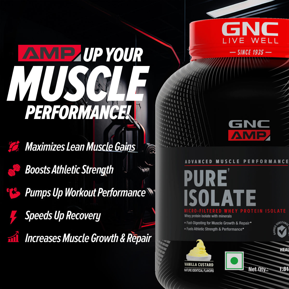 GNC AMP Pure Isolate (Low/Zero Carb)  Advanced Muscle Building To Amplify Muscle Performance